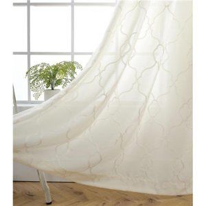 Moroccan Embroidered Semi Sheer Curtains Faux Linen Grommet Curtains for Girls